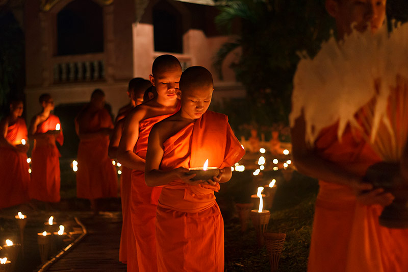 Buddhist monks walking ritual on Magha Puja Day